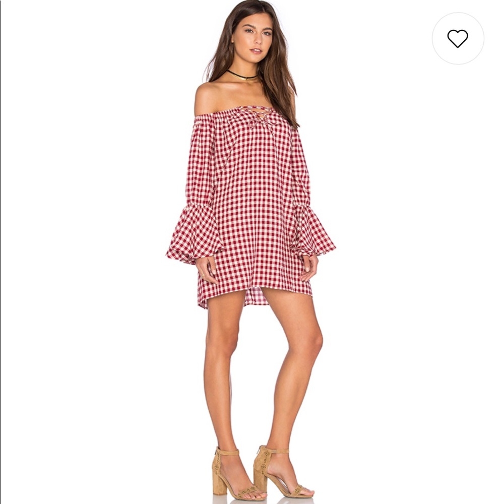 NWT gingham off the shoulder bell sleeve dress